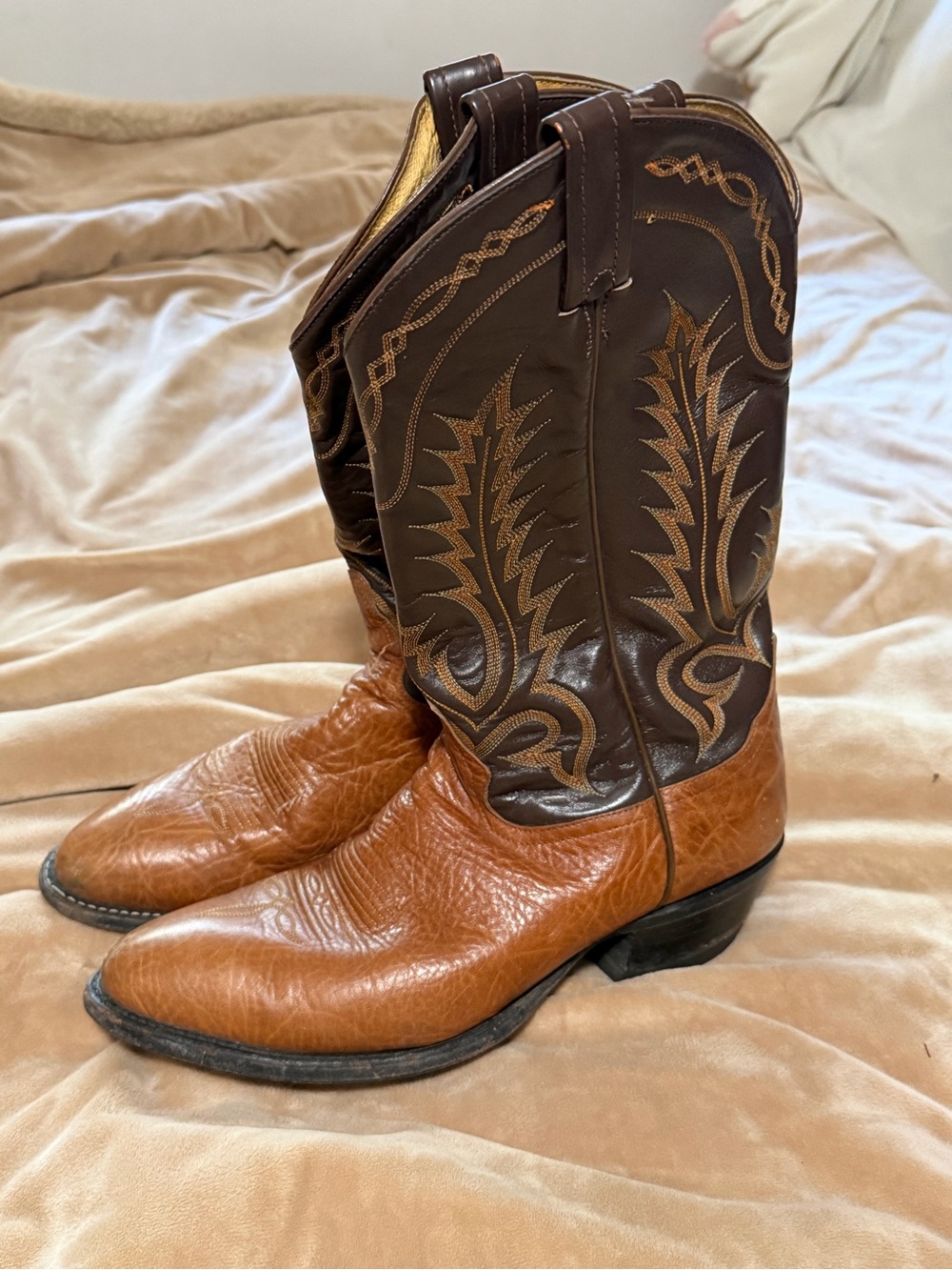 Tony Lama Two-Tone Brown and Tan Leather Western Cowboy Boots Size 9